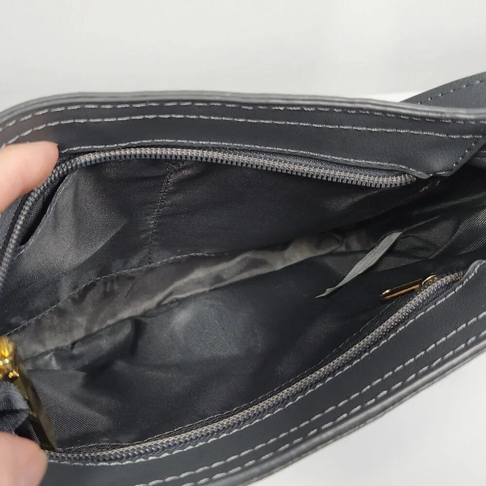 Joy Mangano Leather Crossbody Bag/Purse Gray